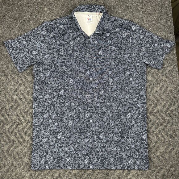Puma Volition America Shirt Mens Medium Blue Paisley Print Performance Golf Polo - Picture 2 of 7